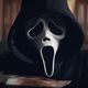 Ghostface with a bloody knife.